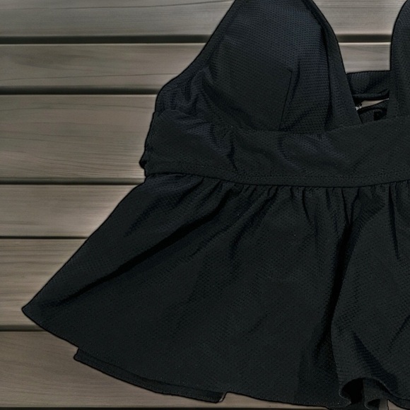 J. CREW - Swim Halter Peplum Tankini In Pique Black - Picture 6 of 10